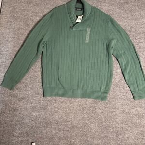 Nautica Sweater Mens XL Hunter Green Shawl Ribbed‎ Knit Casual Pullover NWT